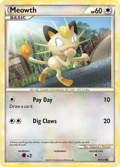 Meowth - HeartGold SoulSilver - ilustração de Kagemaru Himeno