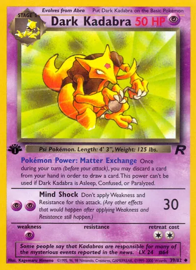 Dark Kadabra - Team Rocket - ilustração de Kagemaru Himeno