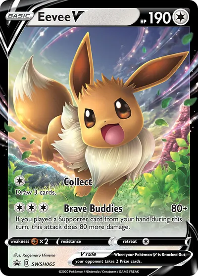 Eevee V - Promos de Espada e Escudo - ilustração de Kagemaru Himeno