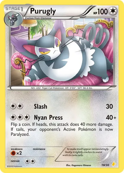 Purugly - XY Trainer Kit: Pikachu Libre - ilustração de Kagemaru Himeno