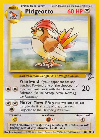 Pidgeotto - Base Set 2 - ilustração de Ken Sugimori