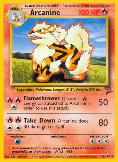 Arcanine - Base Set 2 - ilustração de Ken Sugimori