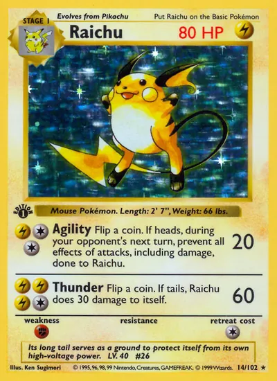 Raichu - Coleção Básica - ilustração de Ken Sugimori
