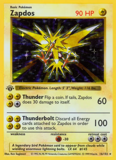 Zapdos - Coleção Básica - ilustração de Ken Sugimori