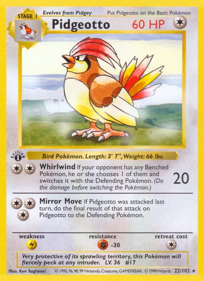 Pidgeotto - Coleção Básica - ilustração de Ken Sugimori