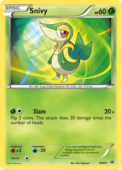 Snivy - Promos de Black e White - ilustração de Ken Sugimori