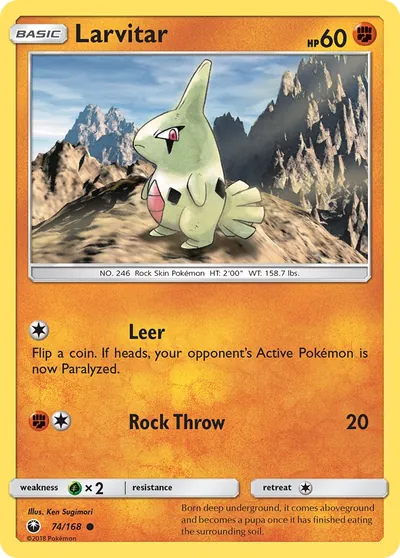 Larvitar - Tempestade Celestial - ilustração de Ken Sugimori