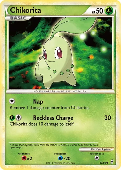Chikorita - Chamado das Lendas - ilustração de Ken Sugimori