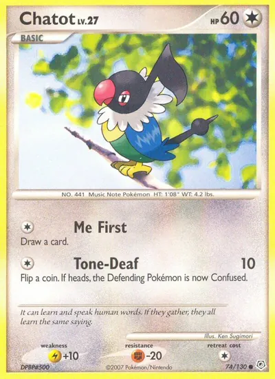 Chatot - Diamante & Pérola - ilustração de Ken Sugimori