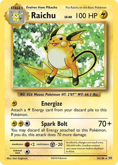 Raichu - Evoluções - ilustração de Ken Sugimori