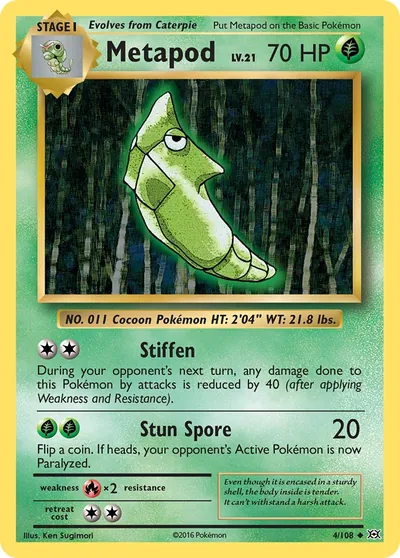 Metapod - Evoluções - ilustração de Ken Sugimori