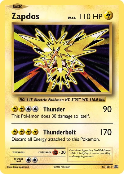 Zapdos - Evoluções - ilustração de Ken Sugimori