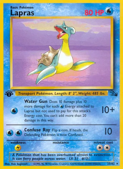 Lapras - Fóssil - ilustração de Ken Sugimori