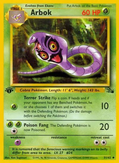 Arbok - Fóssil - ilustração de Ken Sugimori