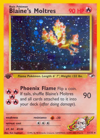 Moltres do Blaine - Gym Heroes - ilustração de Ken Sugimori