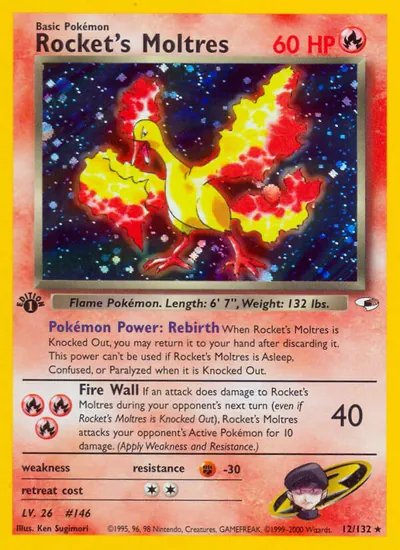 Rocket's Moltres - Gym Heroes - ilustração de Ken Sugimori