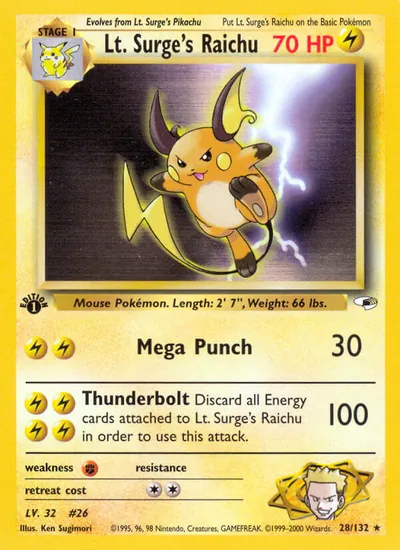 Raichu do Cap. Surge - Gym Heroes - ilustração de Ken Sugimori