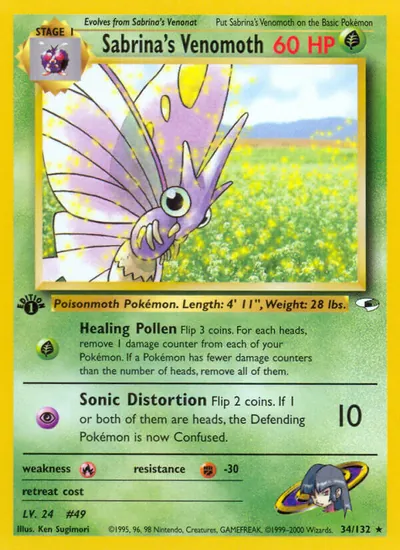 Venomoth da Sabrina - Gym Heroes - ilustração de Ken Sugimori