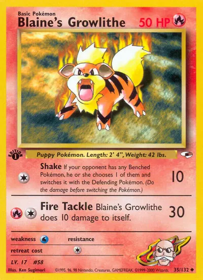 Growlithe do Blaine - Gym Heroes - ilustração de Ken Sugimori