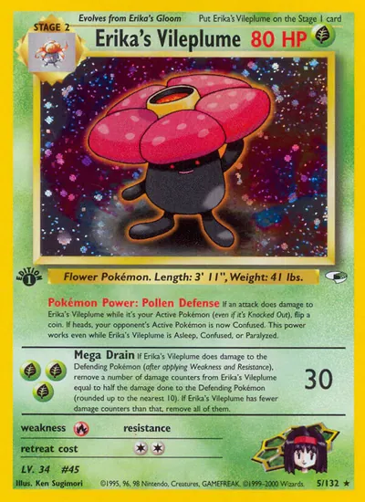 Vileplume da Erika - Gym Heroes - ilustração de Ken Sugimori