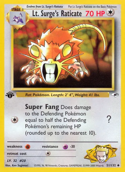 Raticate do Cap. Surge - Gym Heroes - ilustração de Ken Sugimori
