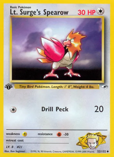 Spearow do Cap. Surge - Gym Heroes - ilustração de Ken Sugimori