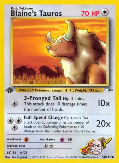 Tauros do Blaine - Gym Heroes - ilustração de Ken Sugimori