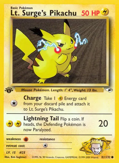 Pikachu do Cap. Surge - Gym Heroes - ilustração de Ken Sugimori