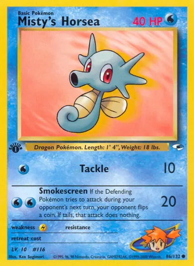 Horsea da Misty - Gym Heroes - ilustração de Ken Sugimori