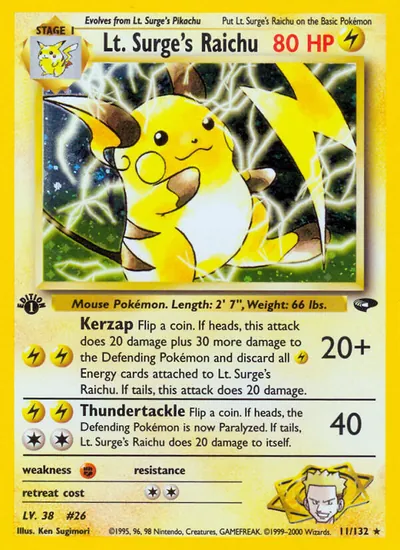 Raichu do Cap. Surge - Gym Challenge - ilustração de Ken Sugimori