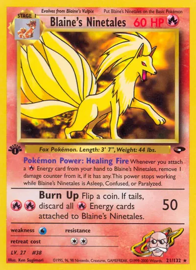 Ninetales do Blaine - Gym Challenge - ilustração de Ken Sugimori