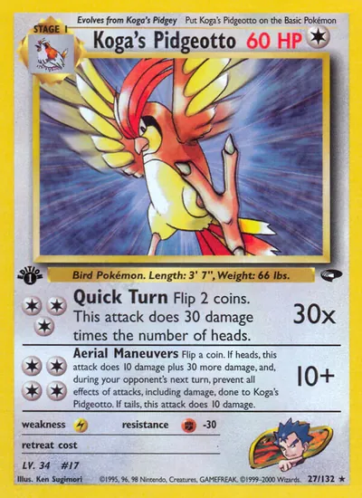 Pidgeotto do Koga - Gym Challenge - ilustração de Ken Sugimori