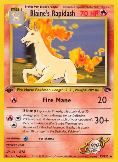 Rapidash do Blaine - Gym Challenge - ilustração de Ken Sugimori