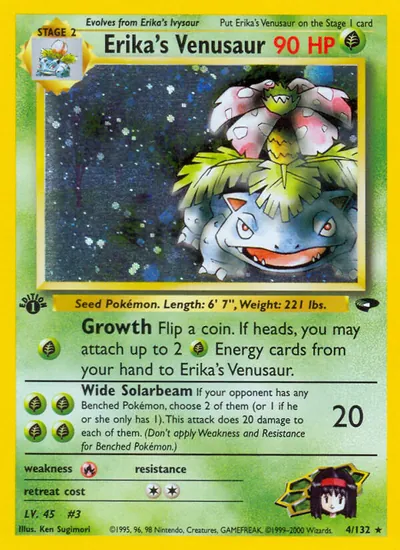 Venusaur da Erika - Gym Challenge - ilustração de Ken Sugimori