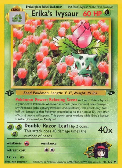 Ivysaur da Erika - Gym Challenge - ilustração de Ken Sugimori