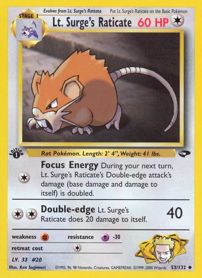 Raticate do Cap. Surge - Gym Challenge - ilustração de Ken Sugimori