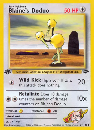 Doduo do Blaine - Gym Challenge - ilustração de Ken Sugimori