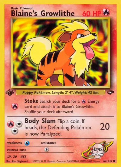 Growlithe do Blaine - Gym Challenge - ilustração de Ken Sugimori