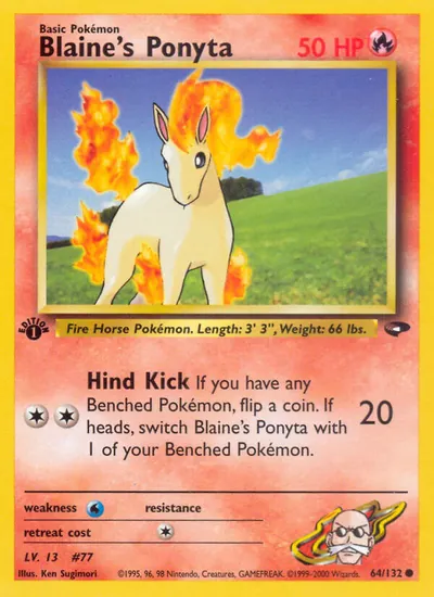 Ponyta do Blaine - Gym Challenge - ilustração de Ken Sugimori