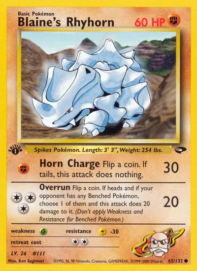 Rhyhorn do Blaine - Gym Challenge - ilustração de Ken Sugimori