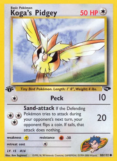 Pidgey do Koga - Gym Challenge - ilustração de Ken Sugimori