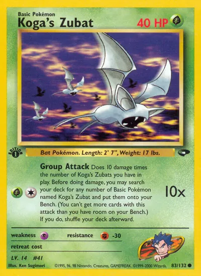 Zubat do Koga - Gym Challenge - ilustração de Ken Sugimori