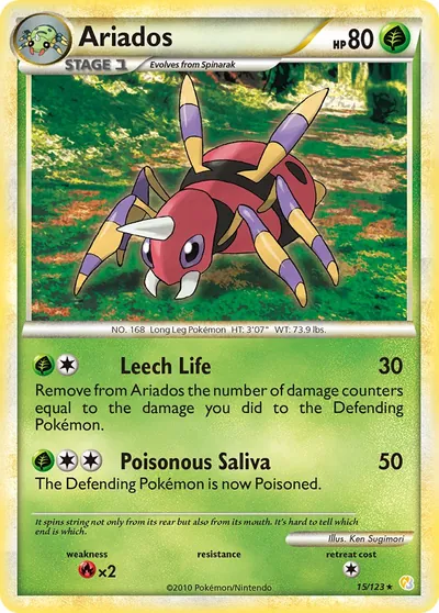 Ariados - HeartGold SoulSilver - ilustração de Ken Sugimori