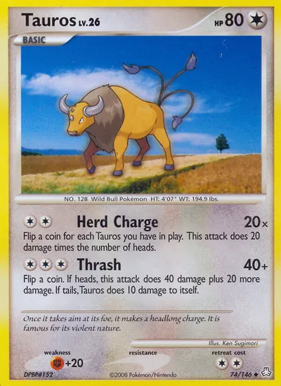 Tauros - Legends Awakened - ilustração de Ken Sugimori