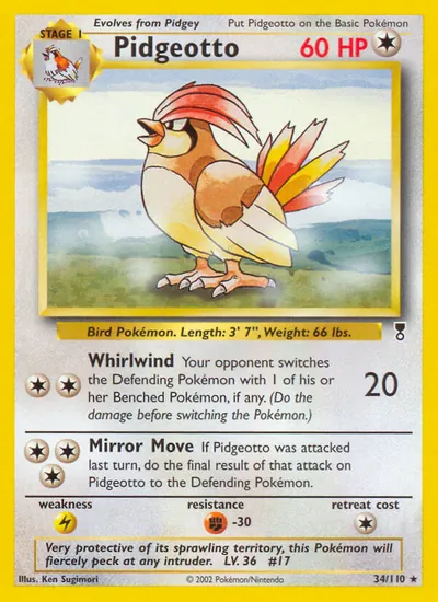 Pidgeotto - Legendary Collection - ilustração de Ken Sugimori