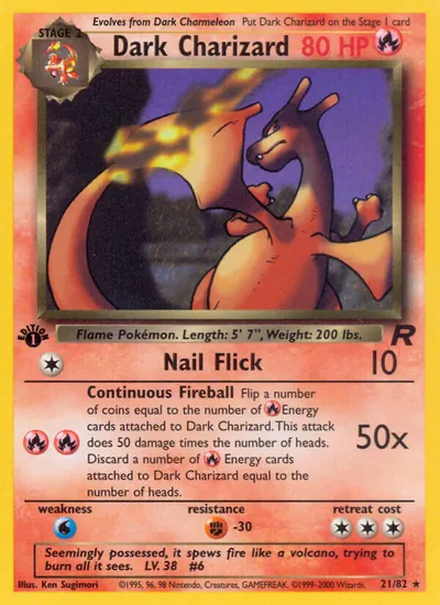 Dark Charizard - Team Rocket - ilustração de Ken Sugimori