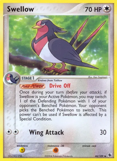 Swellow - Rubi & Safira - ilustração de Ken Sugimori