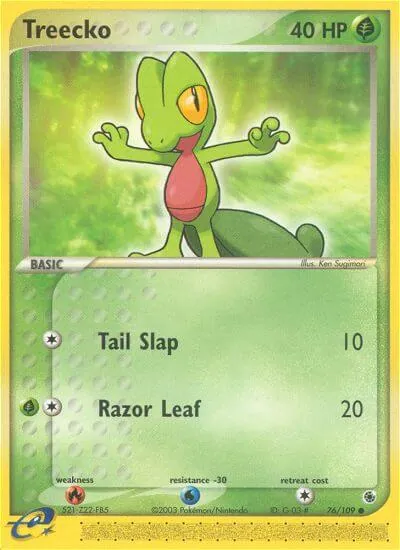 Treecko - Rubi & Safira - ilustração de Ken Sugimori