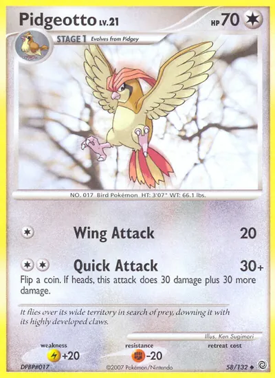 Pidgeotto - Maravilhas Secretas - ilustração de Ken Sugimori
