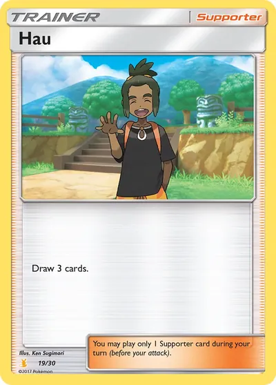 Hau - Sun & Moon Trainer Kit: Alolan Raichu - ilustração de Ken Sugimori